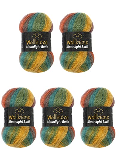 Wollbiene Moonlight Batik 5 x 100g Strickwolle 500 Gramm Wolle zum Stricken und Häkeln 20% Wolle türkische Wolle Farbverlaufswolle Strickwolle (3050 kastanie ocker grün) von Wollbiene