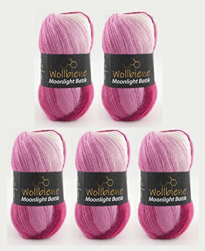 Wollbiene Moonlight Batik 5 x 100g Strickwolle 500 Gramm Wolle zum Stricken und Häkeln 20% Wolle türkische Wolle Farbverlaufswolle Strickwolle (5300 beere weiß) von Wollbiene