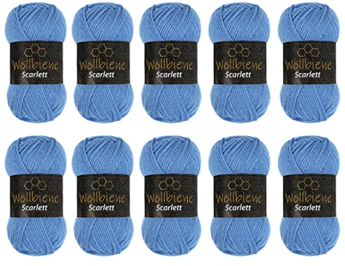 Wollbiene Scarlett Wolle 10 x 50g Strickwolle 500 Gramm Wolle zum Stricken und Häkeln Babywolle türkische Wolle (blau 10) von Wollbiene