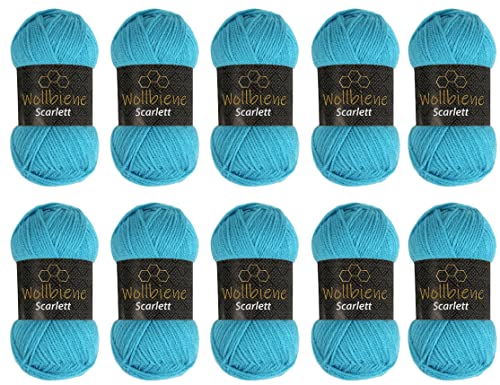 Wollbiene Scarlett Wolle 10 x 50g Strickwolle 500 Gramm Wolle zum Stricken und Häkeln Babywolle türkische Wolle (türkis 16) von Wollbiene