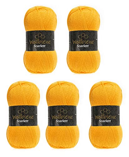 Wollbiene Scarlett Wolle 5x100g Strickwolle 500 Gramm Wolle zum Stricken und Häkeln Babywolle türkische Wolle (gelborange 42) von Wollbiene