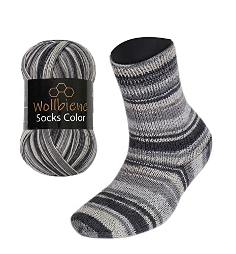 Wollbiene Socks Color Sockenwolle 100g 4-fädig Stricken und Häkeln 75% Schurwolle Farbverlaufswolle Strickwolle Socken (21 schwarz grau) von Wollbiene