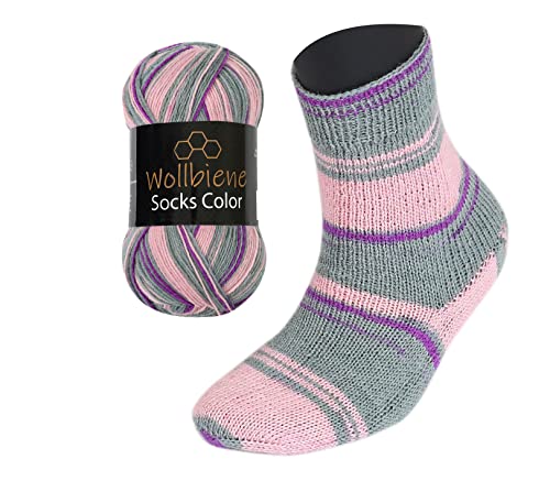 Wollbiene Socks Color Sockenwolle 100g 4-fädig Stricken und Häkeln 75% Schurwolle Farbverlaufswolle Strickwolle Socken (24 rosa grau lila) von Wollbiene