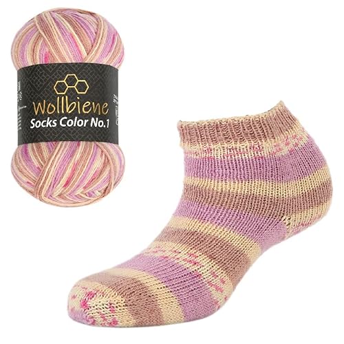 Wollbiene Socks Color Sockenwolle 100g 4-fädig Stricken und Häkeln 75% Schurwolle Farbverlaufswolle Strickwolle Socken (41 flieder braun vanille) von Wollbiene