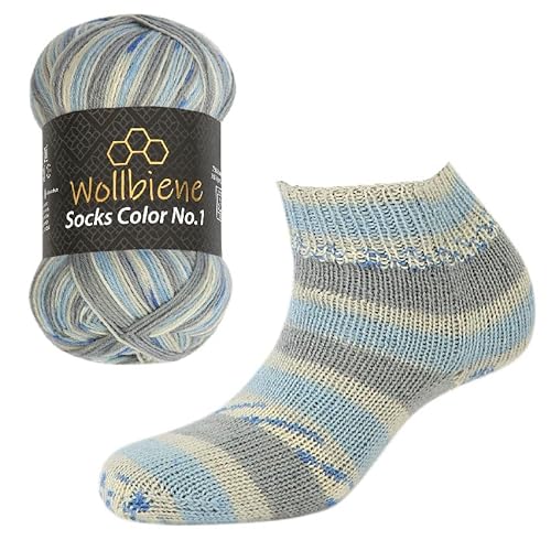 Wollbiene Socks Color Sockenwolle 100g 4-fädig Stricken und Häkeln 75% Schurwolle Farbverlaufswolle Strickwolle Socken (43 blau grau) von Wollbiene