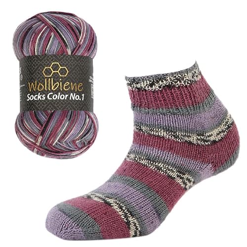 Wollbiene Socks Color Sockenwolle 100g 4-fädig Stricken und Häkeln 75% Schurwolle Farbverlaufswolle Strickwolle Socken (47 lila beere grau) von Wollbiene