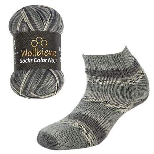 Wollbiene Socks Color Sockenwolle 100g 4-fädig Stricken und Häkeln 75% Schurwolle Farbverlaufswolle Strickwolle Socken (48 schwarz grau) von Wollbiene