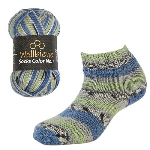 Wollbiene Socks Color Sockenwolle 100g 4-fädig Stricken und Häkeln 75% Schurwolle Farbverlaufswolle Strickwolle Socken (49 blau grün grau) von Wollbiene