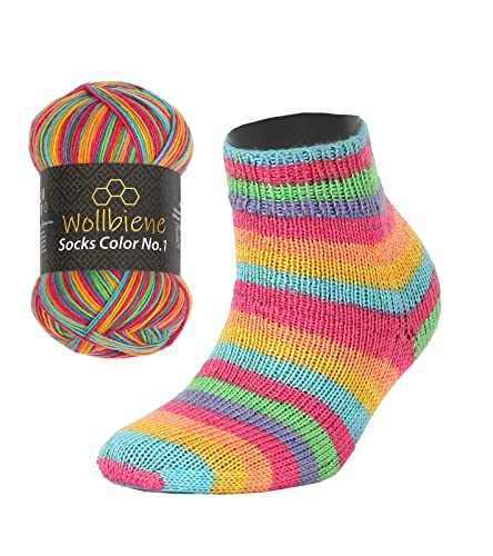 Wollbiene Socks Color Sockenwolle 100g 4-fädig Stricken und Häkeln 75% Schurwolle Farbverlaufswolle Strickwolle Socken (50 regenbogen) von Wollbiene