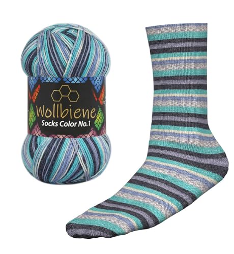 Wollbiene Socks Color Sockenwolle 100g 4-fädig Stricken und Häkeln 75% Schurwolle Farbverlaufswolle Strickwolle Socken (51 dunkelblau blau türkis) von Wollbiene
