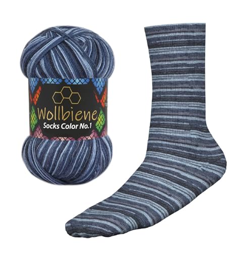 Wollbiene Socks Color Sockenwolle 100g 4-fädig Stricken und Häkeln 75% Schurwolle Farbverlaufswolle Strickwolle Socken (52 dunkelblau blau) von Wollbiene