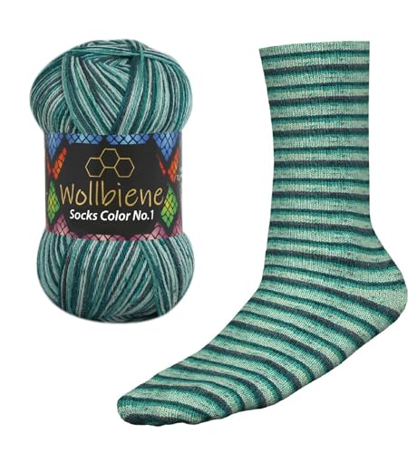 Wollbiene Socks Color Sockenwolle 100g 4-fädig Stricken und Häkeln 75% Schurwolle Farbverlaufswolle Strickwolle Socken (54 dunkelgrün grün) von Wollbiene