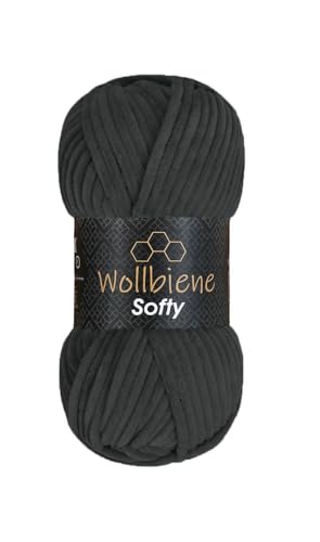 Wollbiene Softy 100 Gramm chenille wolle zum häkeln Strickwolle, Babywolle, Chenille Wolle Super Bulky crochet yarn (anthrazit 53) von Wollbiene