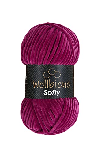 Wollbiene Softy 100 Gramm chenille wolle zum häkeln Strickwolle, Babywolle, Chenille Wolle Super Bulky crochet yarn (beere 85) von Wollbiene