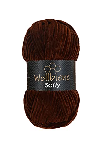 Wollbiene Softy 100 Gramm chenille wolle zum häkeln Strickwolle, Babywolle, Chenille Wolle Super Bulky crochet yarn (braun 84) von Wollbiene