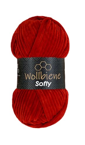 Wollbiene Softy 100 Gramm chenille wolle zum häkeln Strickwolle, Babywolle, Chenille Wolle Super Bulky crochet yarn (dunkelrot 89) von Wollbiene