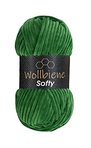 Wollbiene Softy 100 Gramm chenille wolle zum häkeln Strickwolle, Babywolle, Chenille Wolle Super Bulky crochet yarn (grün 88) von Wollbiene