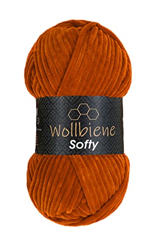 Wollbiene Softy 100 Gramm chenille wolle zum häkeln Strickwolle, Babywolle, Chenille Wolle Super Bulky crochet yarn (karamell 08) von Wollbiene
