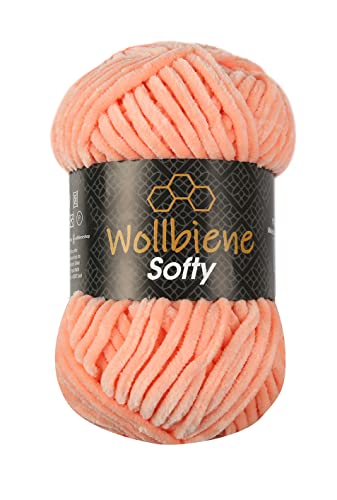 Wollbiene Softy 100 Gramm chenille wolle zum häkeln Strickwolle, Babywolle, Chenille Wolle Super Bulky crochet yarn (lachs 30) von Wollbiene