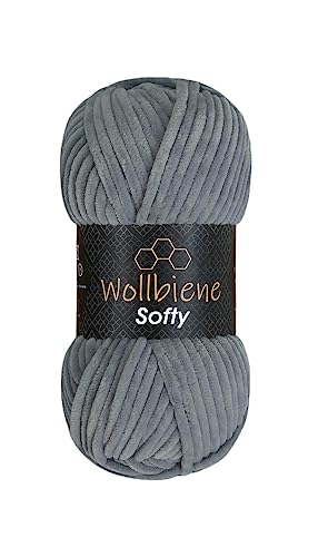 Wollbiene Softy 100 Gramm chenille wolle zum häkeln Strickwolle, Babywolle, Chenille Wolle Super Bulky crochet yarn (mittelgrau 39) von Wollbiene