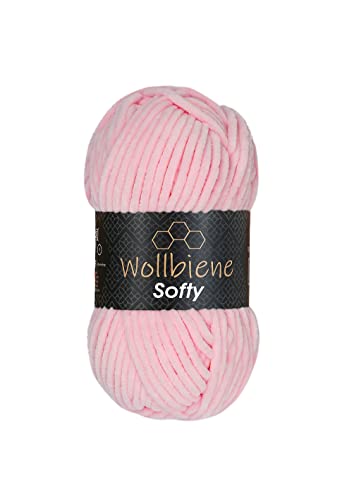 Wollbiene Softy 100 Gramm chenille wolle zum häkeln Strickwolle, Babywolle, Chenille Wolle Super Bulky crochet yarn (rosa 81) von Wollbiene