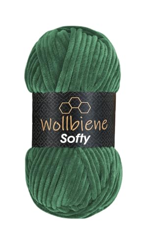 Wollbiene Softy 100 Gramm chenille wolle zum häkeln Strickwolle, Babywolle, Chenille Wolle Super Bulky crochet yarn (smaragd 52) von Wollbiene