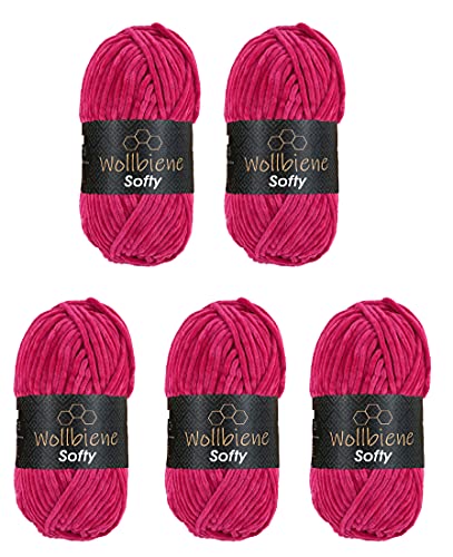 Wollbiene Softy 5 x 100 Gramm chenille wolle zum häkeln Strickwolle, Babywolle, 500 Gramm Chenille Wolle Super Bulky crochet yarn (fuchsia 83) von Wollbiene