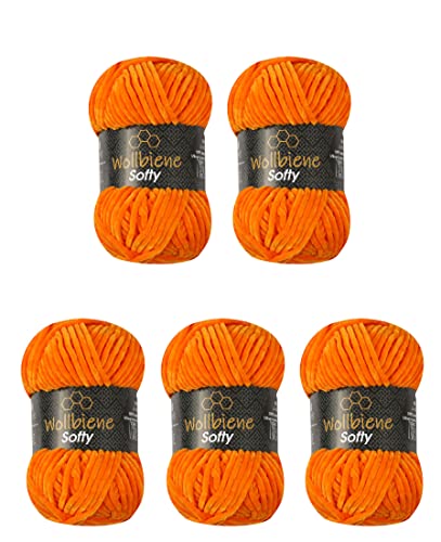 Wollbiene Softy 5 x 100 Gramm chenille wolle zum häkeln Strickwolle, Babywolle, 500 Gramm Chenille Wolle Super Bulky crochet yarn (orange 33 Wollbiene Softy 5 x 100 Gramm chenille wolle zum häkeln Strickwolle, Babywolle, 500 Gramm Chenille Wolle Super Bulky crochet yarn (orange 33 von Wollbiene