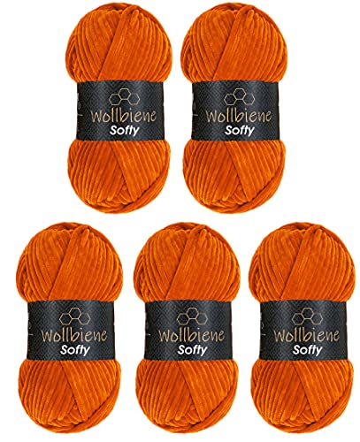 Wollbiene Softy 5 x 100 Gramm chenille wolle zum häkeln Strickwolle, Babywolle, 500 Gramm Chenille Wolle Super Bulky crochet yarn (terrakotta 24) von Wollbiene