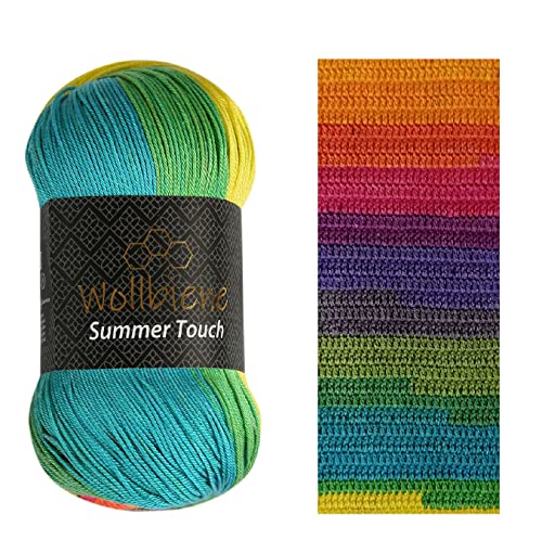 Wollbiene Summer Touch Batik 100 Gramm Wolle Mehrfarbig mit Farbverlauf, 100 Gramm merzerisierte Strickwolle Microfiber-Acryl (504 regenbogen 1) von Wollbiene