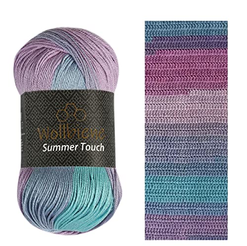 Wollbiene Summer Touch Batik 100 Gramm Wolle Mehrfarbig mit Farbverlauf, 100 Gramm merzerisierte Strickwolle Microfiber-Acryl (507 türkis lila 1) von Wollbiene