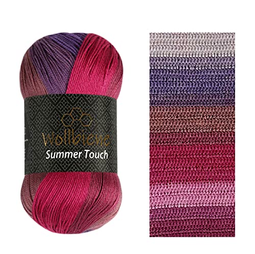 Wollbiene Summer Touch Batik 100 Gramm Wolle Mehrfarbig mit Farbverlauf, 100 Gramm merzerisierte Strickwolle Microfiber-Acryl (508 beere-lila 1) von Wollbiene