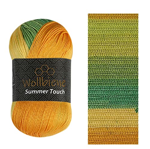 Wollbiene Summer Touch Batik 100 Gramm Wolle Mehrfarbig mit Farbverlauf, 100 Gramm merzerisierte Strickwolle Microfiber-Acryl (509 citrus 1) von Wollbiene
