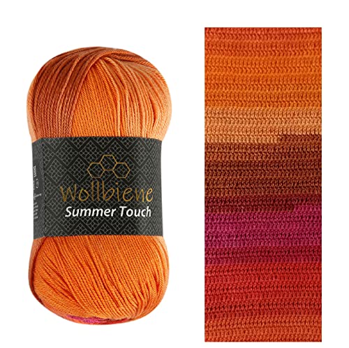 Wollbiene Summer Touch Batik 100 Gramm Wolle Mehrfarbig mit Farbverlauf, 100 Gramm merzerisierte Strickwolle Microfiber-Acryl (510 orange pink 1) von Wollbiene