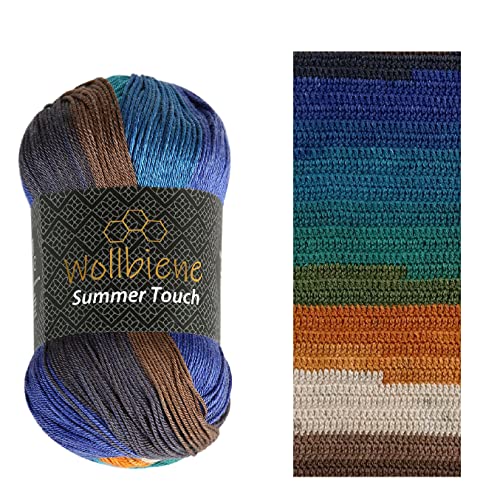 Wollbiene Summer Touch Batik 100 Gramm Wolle Mehrfarbig mit Farbverlauf, 100 Gramm merzerisierte Strickwolle Microfiber-Acryl (512 türkis braun orange 1) von Wollbiene