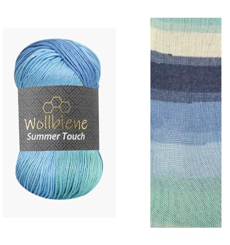 Wollbiene Summer Touch Batik 100 Gramm Wolle Mehrfarbig mit Farbverlauf, 100 Gramm merzerisierte Strickwolle Microfiber-Acryl (522 blau türkis) von Wollbiene