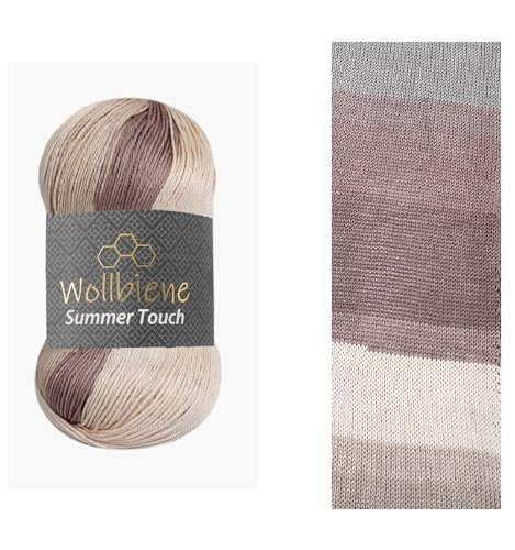 Wollbiene Summer Touch Batik 100 Gramm Wolle Mehrfarbig mit Farbverlauf, 100 Gramm merzerisierte Strickwolle Microfiber-Acryl (524 braun beige) von Wollbiene