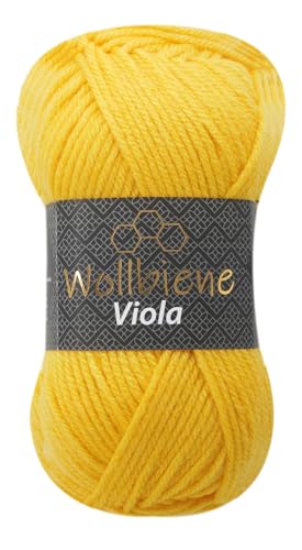 Wollbiene Viola Strickwolle Uni 100g Premium Strickwolle 100 Gramm dickes Garn Wolle zum Stricken und Häkeln Unifarben (gelb 21) von Wollbiene