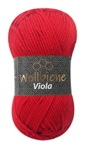 Wollbiene Viola Strickwolle Uni 100g Premium Strickwolle 100 Gramm dickes Garn Wolle zum Stricken und Häkeln Unifarben (rot 05) von Wollbiene