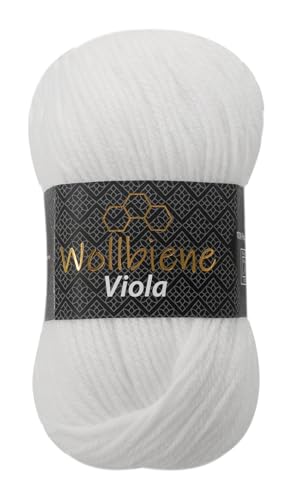 Wollbiene Viola Strickwolle Uni 100g Premium Strickwolle 100 Gramm dickes Garn Wolle zum Stricken und Häkeln Unifarben (weiß 12) von Wollbiene