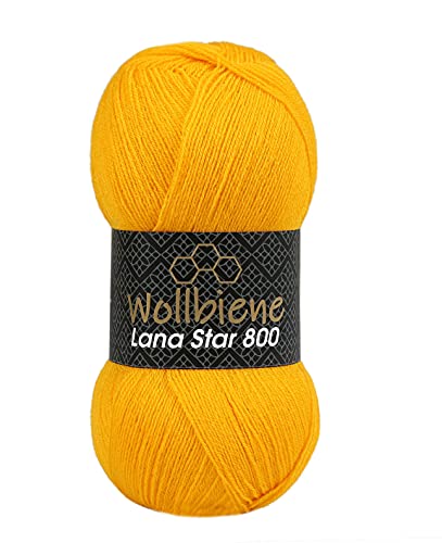 Wollbiene Wolle Wollbiene Lana Star 800 100g Strickwolle mit 25% Wolle 100 Gramm Wolle einfarbig türkische Wolle (gelb 06) von Wollbiene