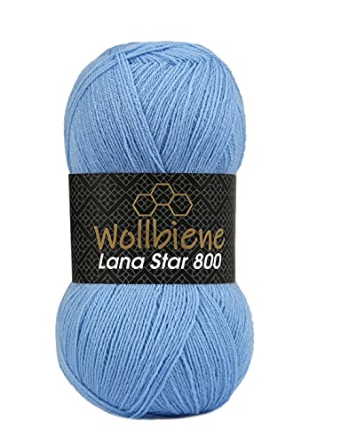 Wollbiene Wolle Wollbiene Lana Star 800 100g Strickwolle mit 25% Wolle 100 Gramm Wolle einfarbig türkische Wolle (hellblau 21) von Wollbiene
