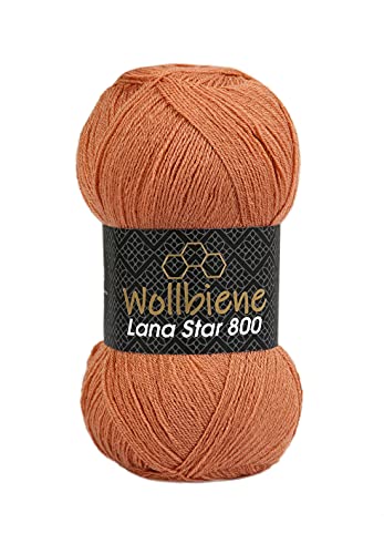 Wollbiene Wolle Wollbiene Lana Star 800 100g Strickwolle mit 25% Wolle 100 Gramm Wolle einfarbig türkische Wolle (hellbraun 17) von Wollbiene