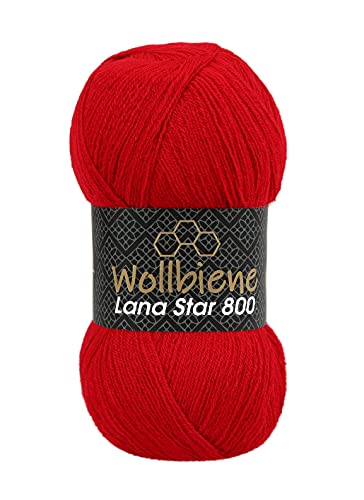 Wollbiene Wolle Wollbiene Lana Star 800 100g Strickwolle mit 25% Wolle 100 Gramm Wolle einfarbig türkische Wolle (rot 24) von Wollbiene