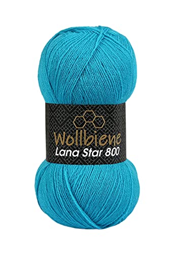 Wollbiene Wolle Wollbiene Lana Star 800 100g Strickwolle mit 25% Wolle 100 Gramm Wolle einfarbig türkische Wolle (türkis 20) von Wollbiene