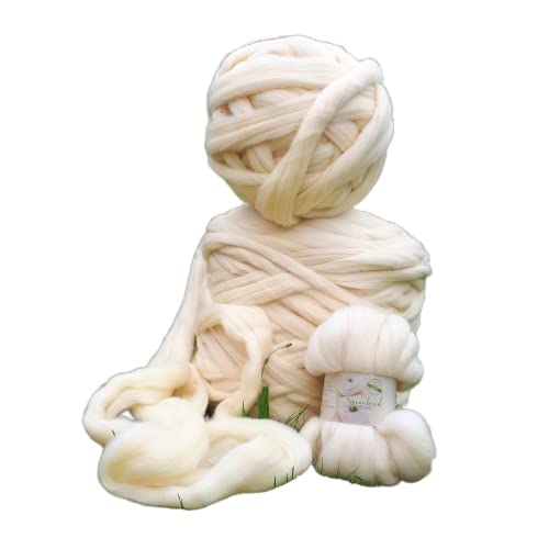 Wollblüte Kammzug weiß/Chunky Wolle zum Handspinnen - Stricken - Filzen/natürliche Farben aus deutscher Schafwolle (100g wollweiß) von Wollblüte