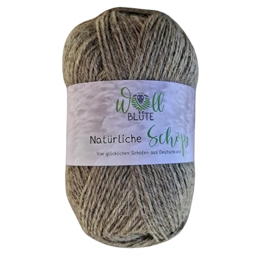 Wollblüte | Natürliche Schafwolle – 100% naturbelassene Wolle | Weich, wärmend & strapazierfähig | Ideal für Pullover, Mützen, Schals & Decken | 100 g Knäuel hellgrau (3-fädig) von Wollblüte