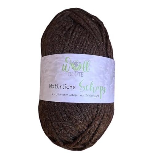 Wollblüte | Schafwolle zum Stricken – 100% naturbelassene Wolle | Wollgarn aus regionaler Schafwolle | Ideal für Pullover, Mützen, Schals & Decken | 100 g Knäuel in Braun (6-fädig) von Wollblüte