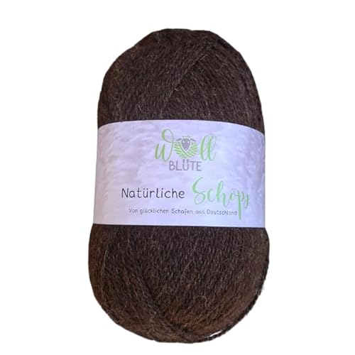 Wollblüte | Schafwolle zum Stricken – 100% naturbelassene Wolle | Wollgarn aus regionaler Schafwolle | Ideal für Pullover, Mützen, Schals & Decken | 100 g Knäuel in Braun (2-fädig) von Wollblüte