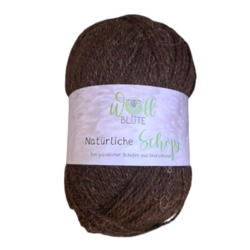 Wollblüte | Schafwolle zum Stricken – 100% naturbelassene Wolle | Wollgarn aus regionaler Schafwolle | Ideal für Pullover, Mützen, Schals & Decken | 100 g Knäuel in Braun (3-fädig) von Wollblüte